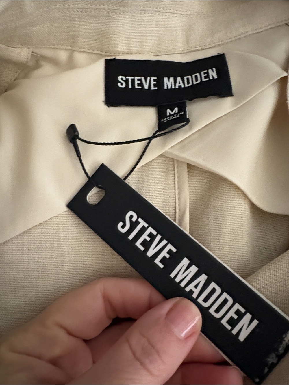 STEVE MADDEN Beige Double-Breasted Lennox Linen Blend Trench Coat M Medium - Picture 5 of 5